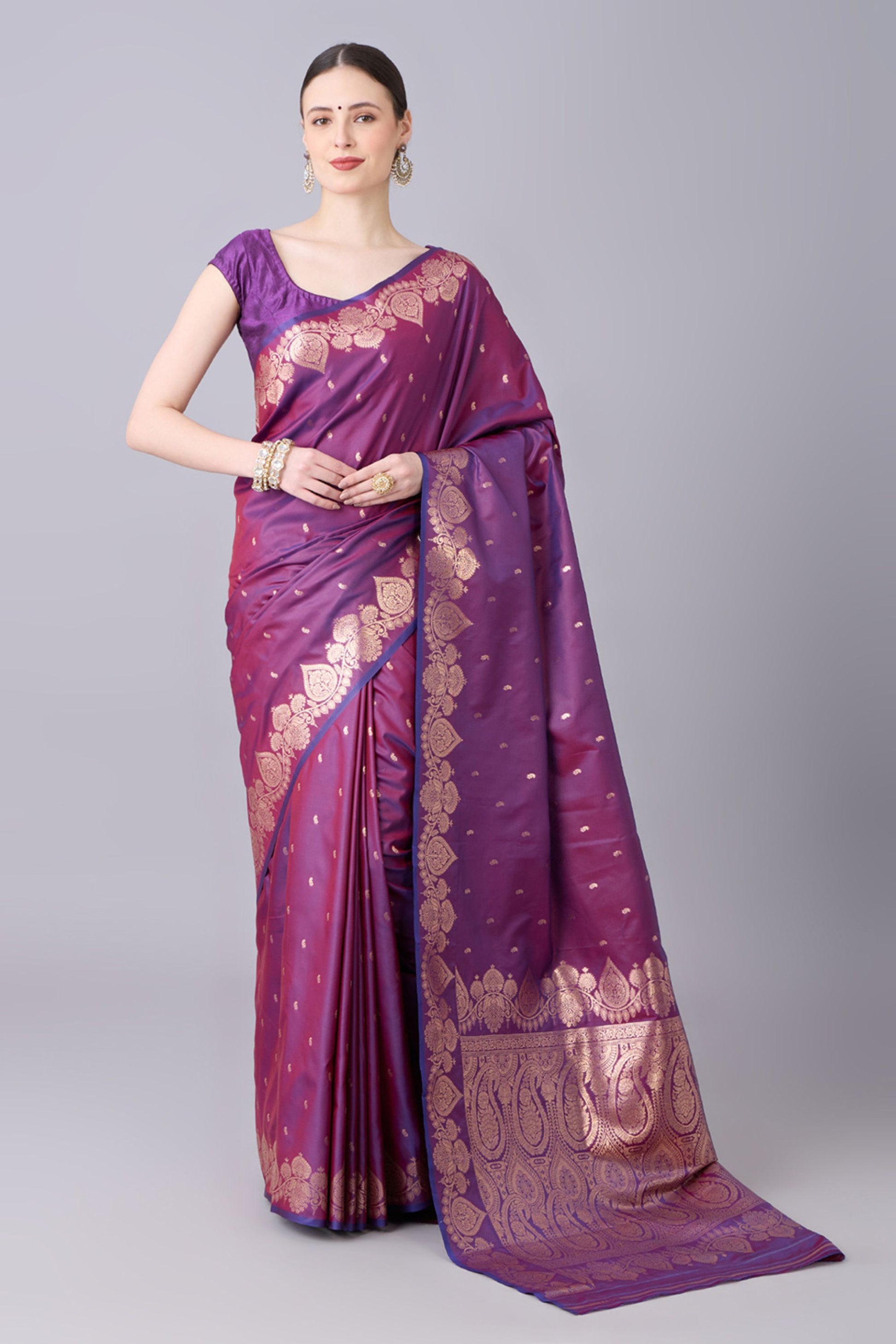 Lovely Wine Banarasi Silk Saree Zari Weaving Border for Women