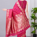 Amazing Rani Pink Banarasi Silk Saree Zari Weaving Border for Women