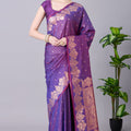 Stylish Purple Banarasi Silk Saree Zari Weaving Border for Women