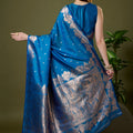 Royal Peacock Blue Banarasi Silk Saree Zari Weaving Border for Women