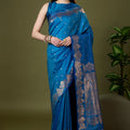 Royal Peacock Blue Banarasi Silk Saree Zari Weaving Border for Women