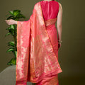 Premium Coral Pink Banarasi Silk Saree Zari Weaving Border for Women