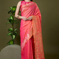 Premium Coral Pink Banarasi Silk Saree Zari Weaving Border for Women