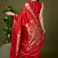 Stunning Red Banarasi Silk Saree Zari Weaving Border for Women