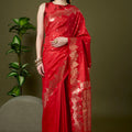 Stunning Red Banarasi Silk Saree Zari Weaving Border for Women