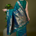Graceful Teal Green Banarasi Silk Saree Zari Weaving Border for Women
