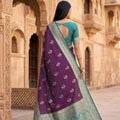 Royal Purple Banarasi Silk Saree Floral Zari Woven Border for Women