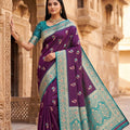 Royal Purple Banarasi Silk Saree Floral Zari Woven Border for Women