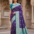 Stylish Purple Banarasi Silk Saree Floral Zari Woven Border for Women