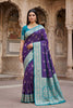 Stylish Purple Banarasi Silk Saree Floral Zari Woven Border for Women