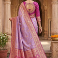 Elegant Lavender Banarasi Silk Saree Floral Zari Woven Border for Women