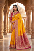 Luxury Yellow Banarasi Silk Saree Floral Zari Woven Border for Women