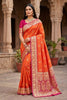 Stylish Orange Banarasi Silk Saree Floral Zari Woven Border for Women
