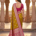 Graceful Olive Green Banarasi Silk Saree Floral Zari Woven Border for Women