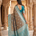 Elegant Brown Banarasi Silk Saree Floral Zari Woven Border for Women