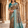 Elegant Brown Banarasi Silk Saree Floral Zari Woven Border for Women
