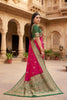 Beautiful Rani Pink Banarasi Silk Saree Floral Zari Woven Border for Women