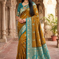 Stunning Olive Green Banarasi Silk Saree Floral Zari Woven Border for Women