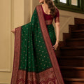 Elegant Bottle Green Banarasi Silk Saree Zari Woven Border for Women