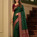 Elegant Bottle Green Banarasi Silk Saree Zari Woven Border for Women