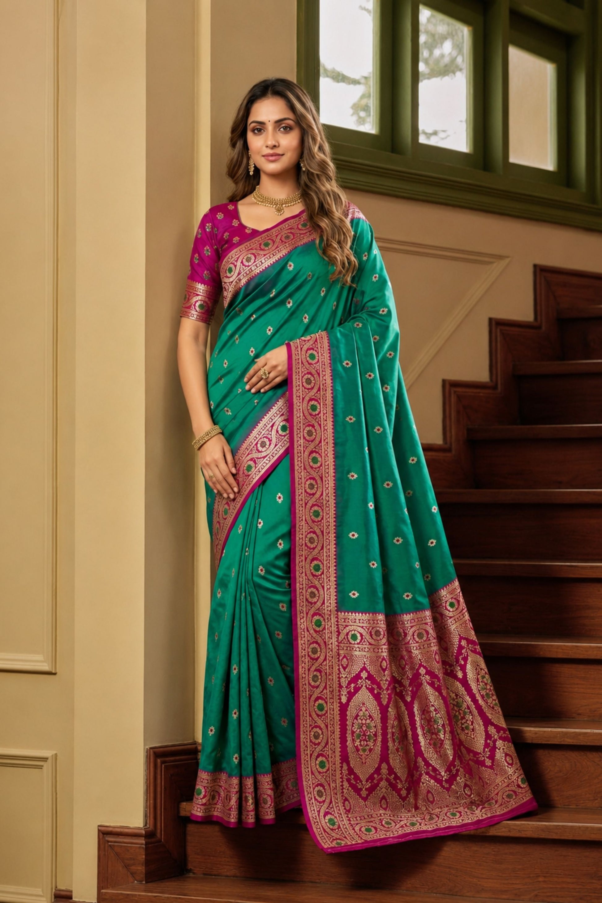 Graceful Teal Green Banarasi Silk Saree Zari Woven for Women