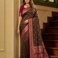 Premium Coffee Brown Banarasi Silk Saree Zari Woven for Women