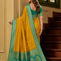 Luxury Mustard Yellow Banarasi Silk Saree Zari Woven for Women