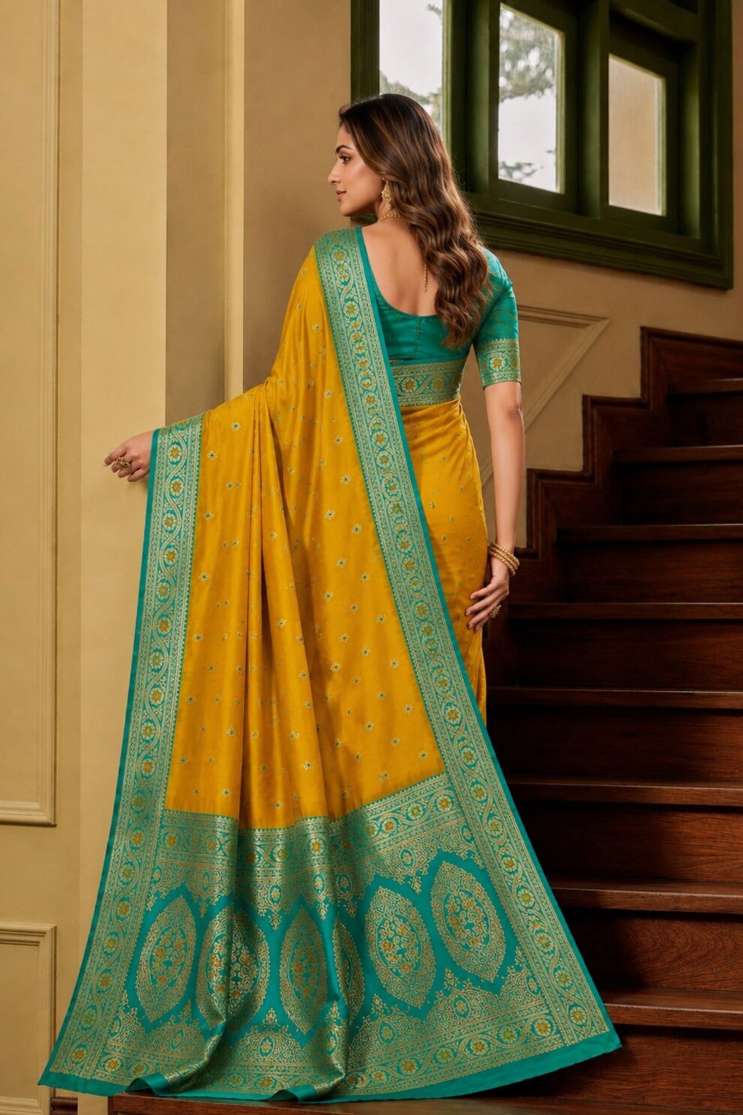 Luxury Mustard Yellow Banarasi Silk Saree Zari Woven for Women