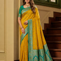Luxury Mustard Yellow Banarasi Silk Saree Zari Woven for Women