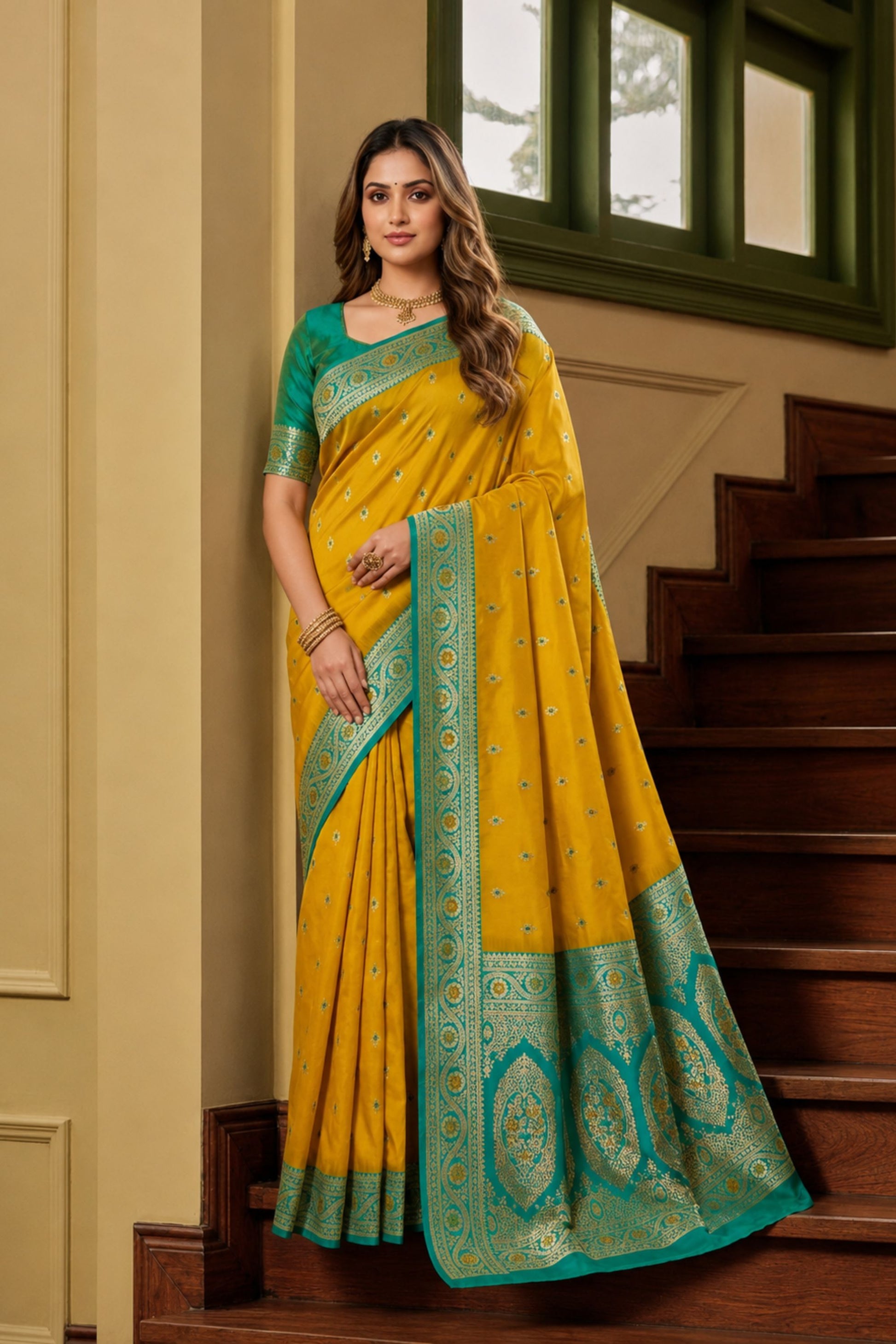 Luxury Mustard Yellow Banarasi Silk Saree Zari Woven for Women