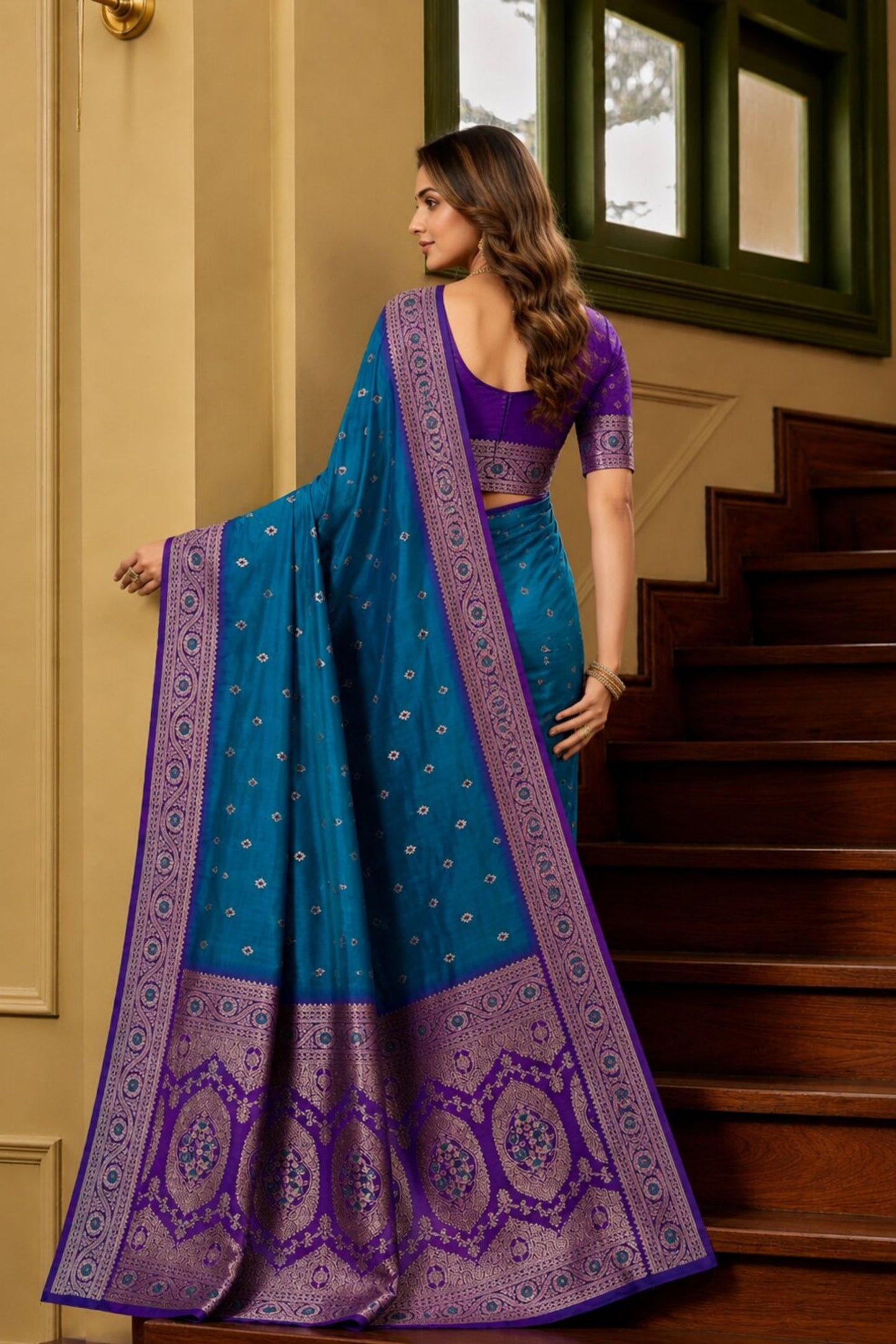 Royal Peacock Blue Banarasi Silk Saree Zari Woven for Women