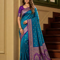 Royal Peacock Blue Banarasi Silk Saree Zari Woven for Women