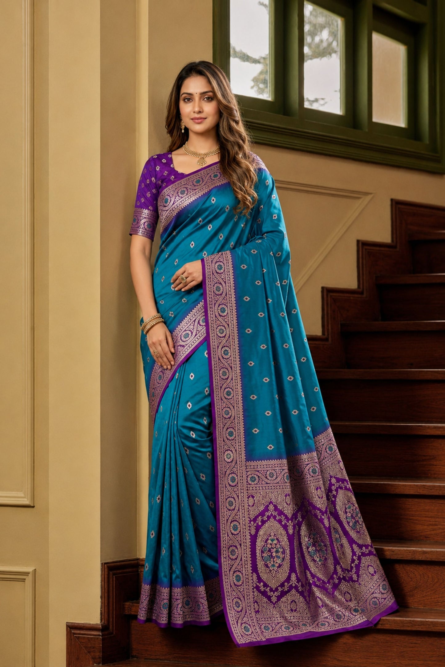 Royal Peacock Blue Banarasi Silk Saree Zari Woven for Women