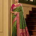 Elegant Olive Green Banarasi Silk Saree Zari Woven for Women