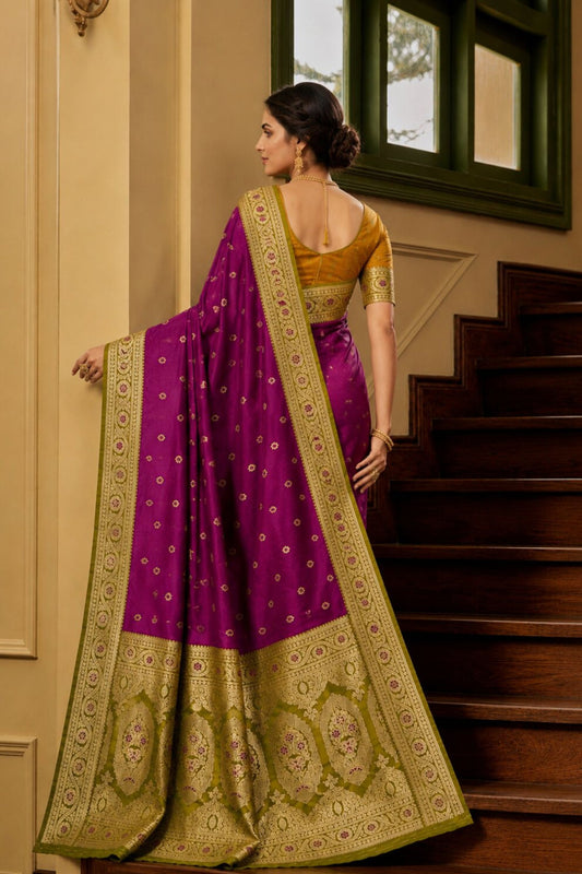 Stylish Magenta Banarasi Silk Saree Zari Woven for Women