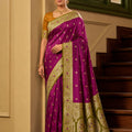 Stylish Magenta Banarasi Silk Saree Zari Woven for Women