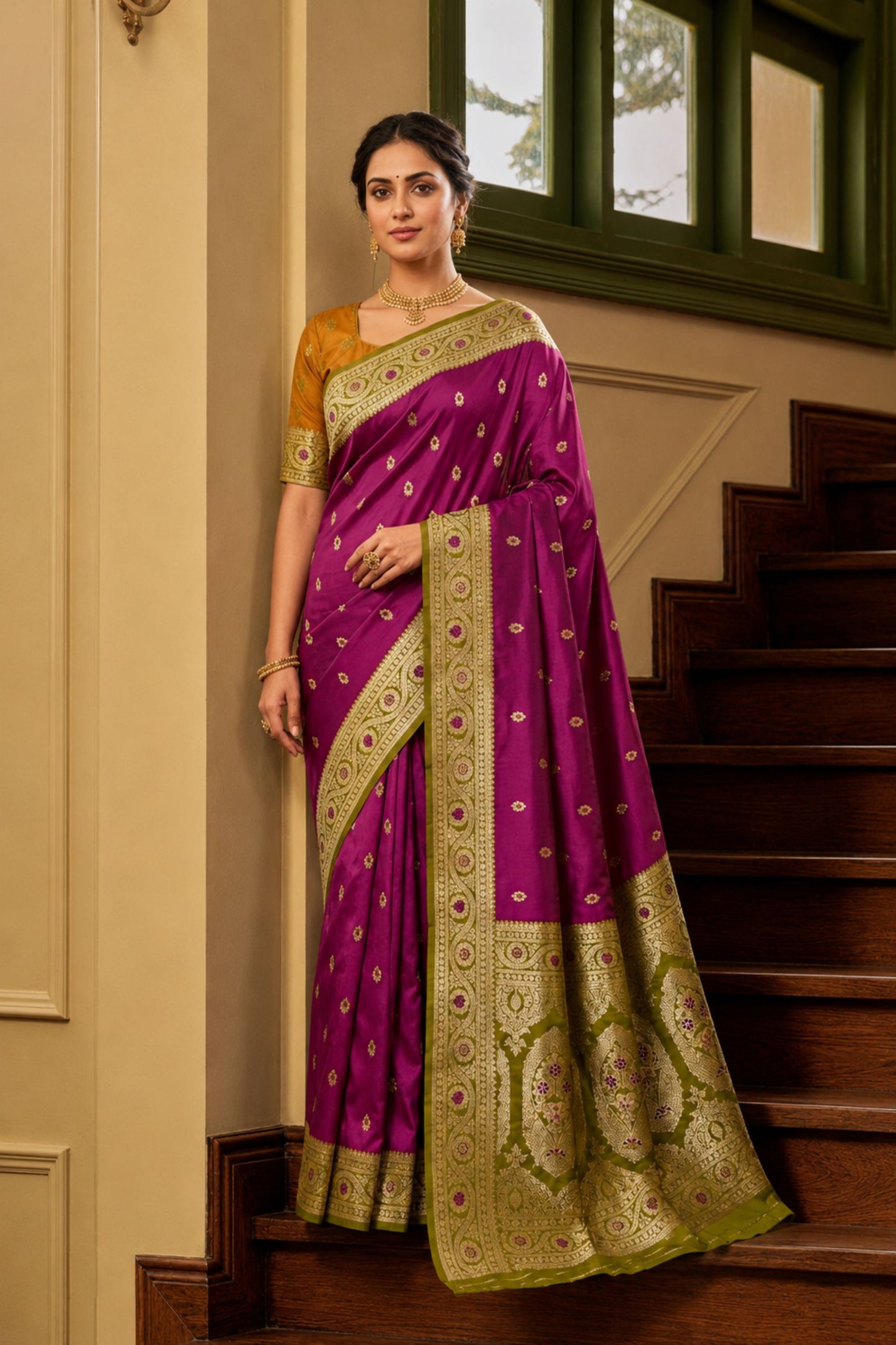 Stylish Magenta Banarasi Silk Saree Zari Woven for Women