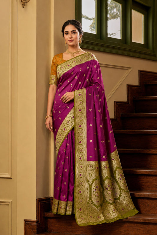 Stylish Magenta Banarasi Silk Saree Zari Woven for Women