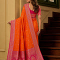Premium Orange Banarasi Silk Saree Zari Woven for Women