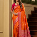 Premium Orange Banarasi Silk Saree Zari Woven for Women