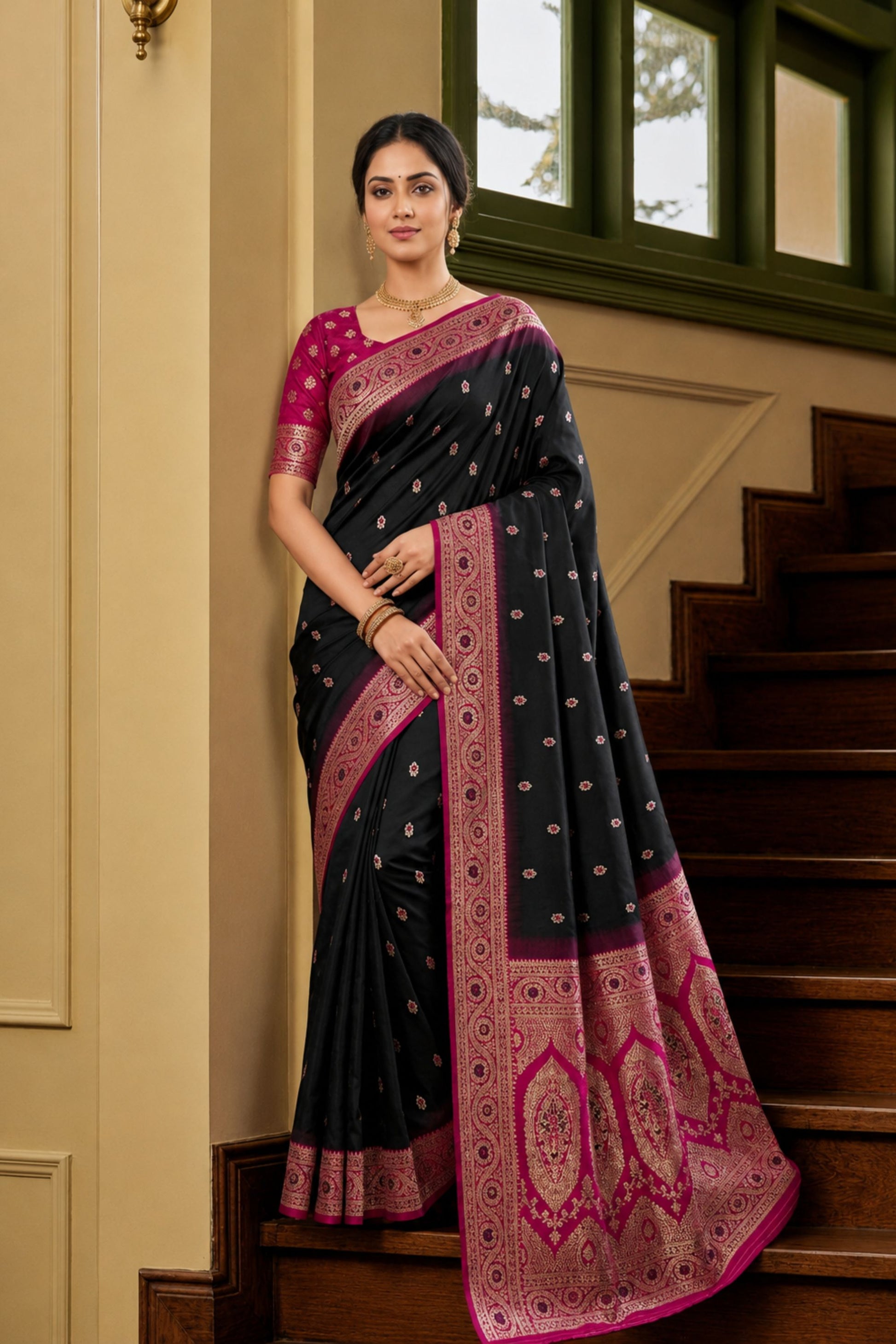 Amazing Black Banarasi Silk Saree Zari Woven for Women