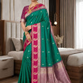 Elegant Teal Green Banarasi Silk Woven Saree and for Women