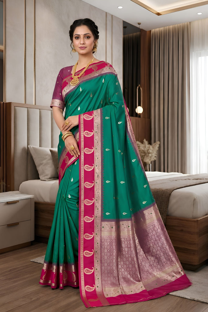 Elegant Teal Green Banarasi Silk Woven Saree and for Women
