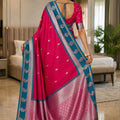 Beautiful Rani Pink Banarasi Silk Woven Saree for Women