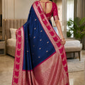 Royal Navy Blue Banarasi Silk Woven Saree for Women