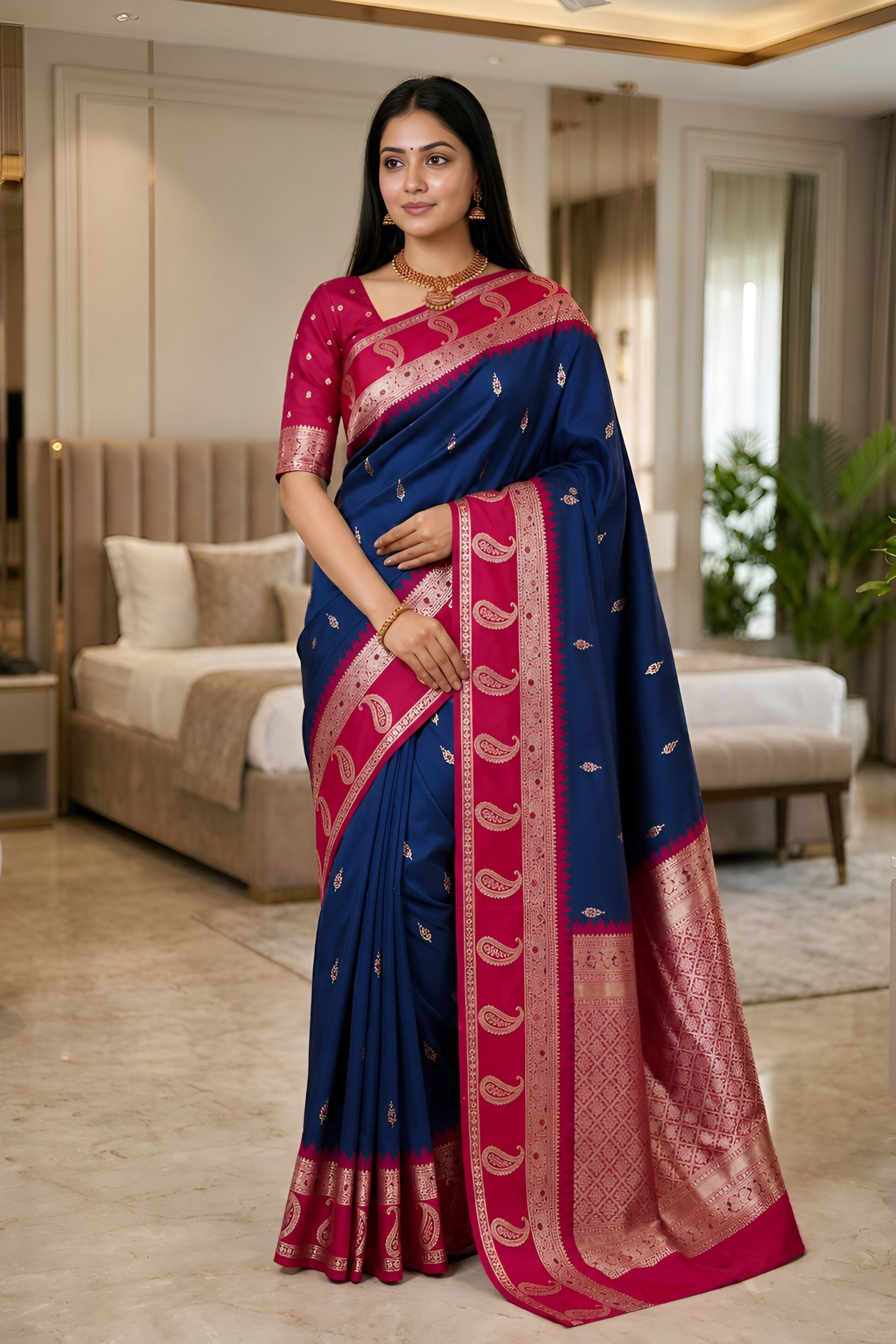 Royal Navy Blue Banarasi Silk Woven Saree for Women