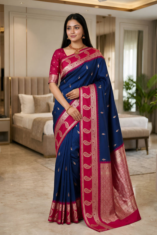 Royal Navy Blue Banarasi Silk Woven Saree for Women