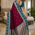 Classic Wine Banarasi Silk Woven Saree for Women