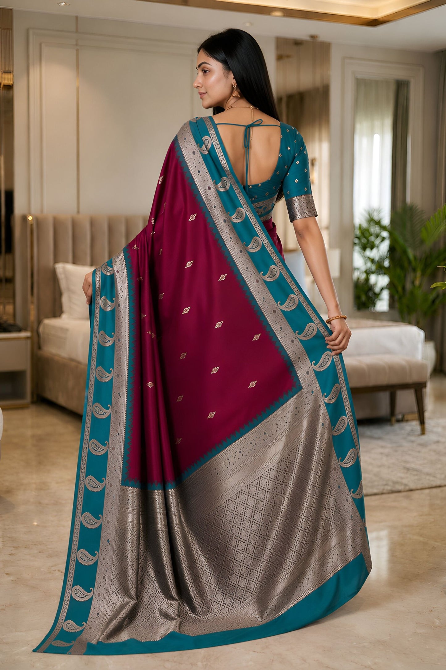 Classic Wine Banarasi Silk Woven Saree for Women