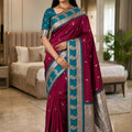 Classic Wine Banarasi Silk Woven Saree for Women